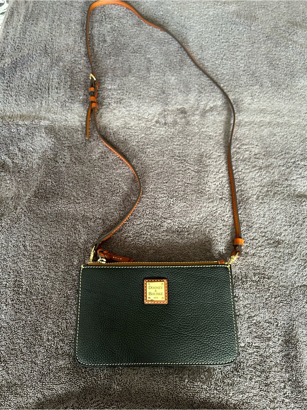 Dooney & Bourke Dark Green Pebble Leather Crossbody with Tan Trim